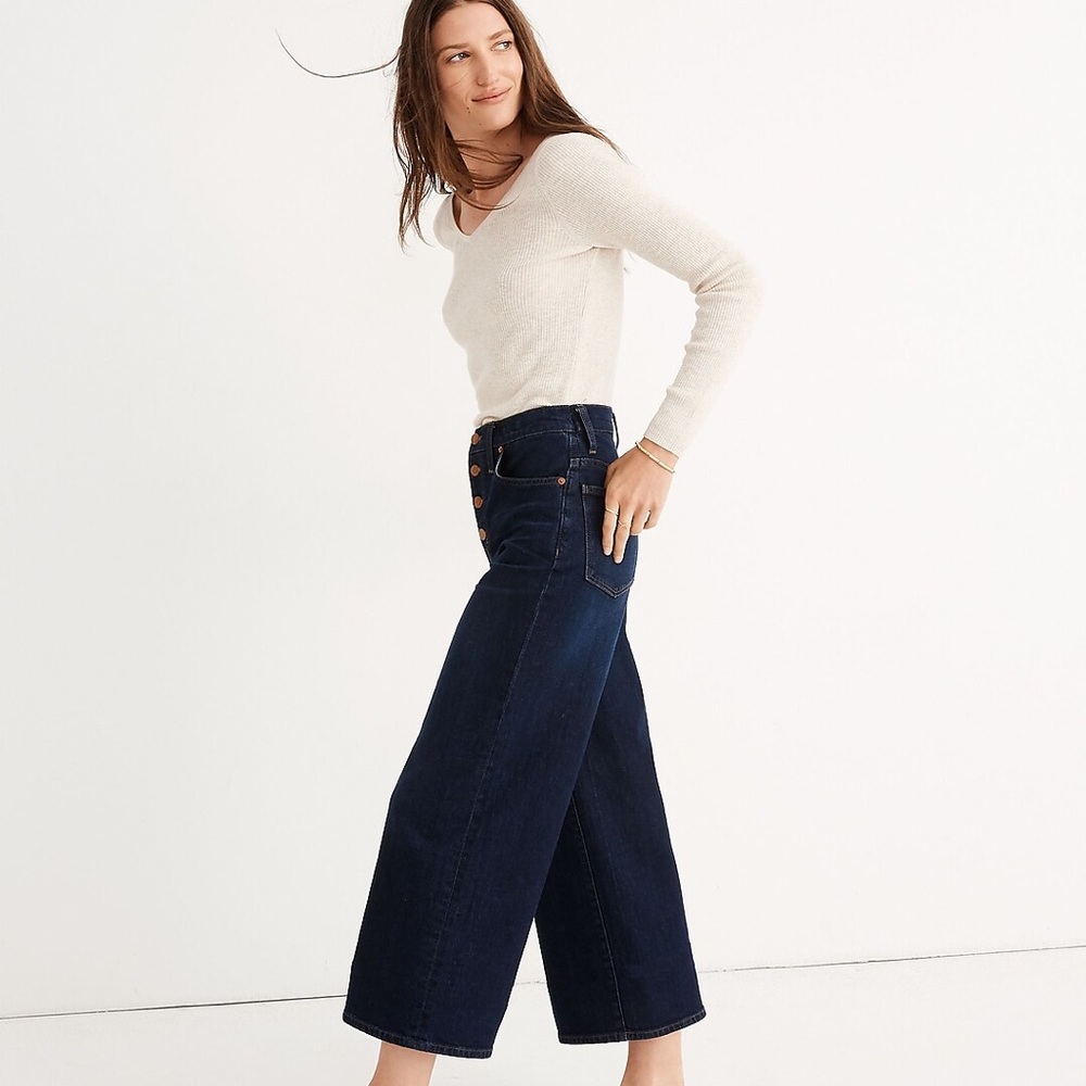 Madewell Wide-Leg Crop Jeans in Hayes Wash: Button-Front Edition